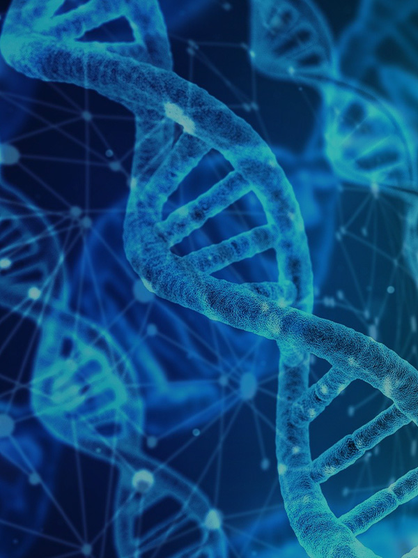 Close up of blue colour DNA 3D image