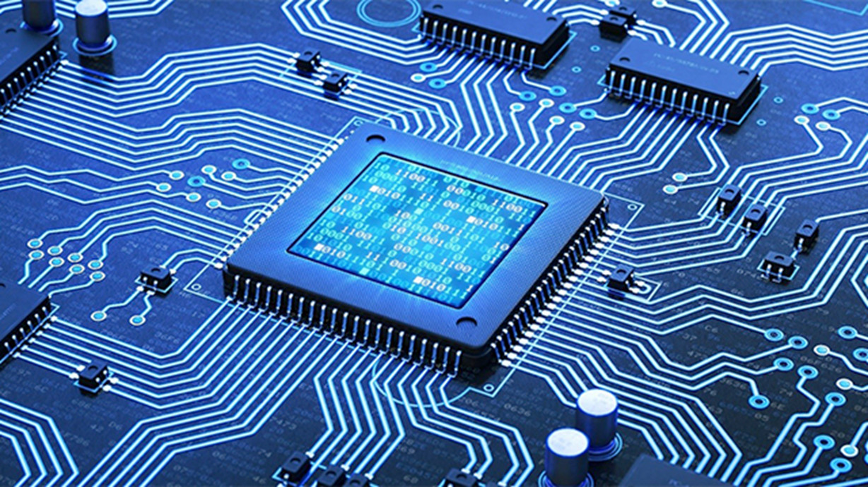 Closeup of a blue colour electronic circuit board